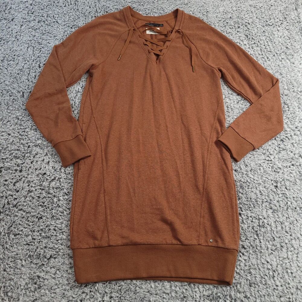 Prana Long Sleeve Lace-Up Tunic Dress in Rust